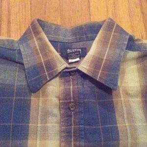 Austin Clothing Co Plaid Tan and Blue Shirt - L